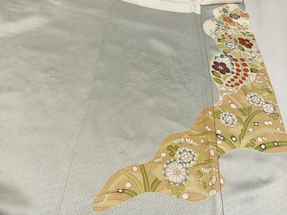 平和屋着物●豪華色留袖　駒刺繍　草花文　金彩　正絹　逸品　AABL1741ph