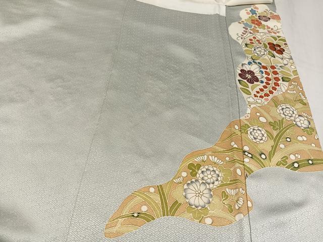 平和屋着物●豪華色留袖　駒刺繍　草花文　金彩　正絹　逸品　AABL1741ph