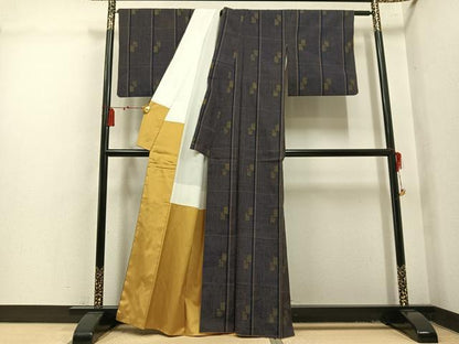 平和屋着物●上質な紬　80亀甲　間道　正絹　逸品　AABL1742ph