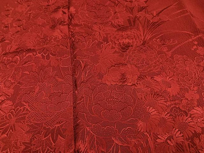 平和屋着物●中国三大刺繍　スワトウ刺繍　汕頭刺繍　総刺繍　振袖　草花　色無地　紅海老茶色　正絹　逸品　AABL1743ph