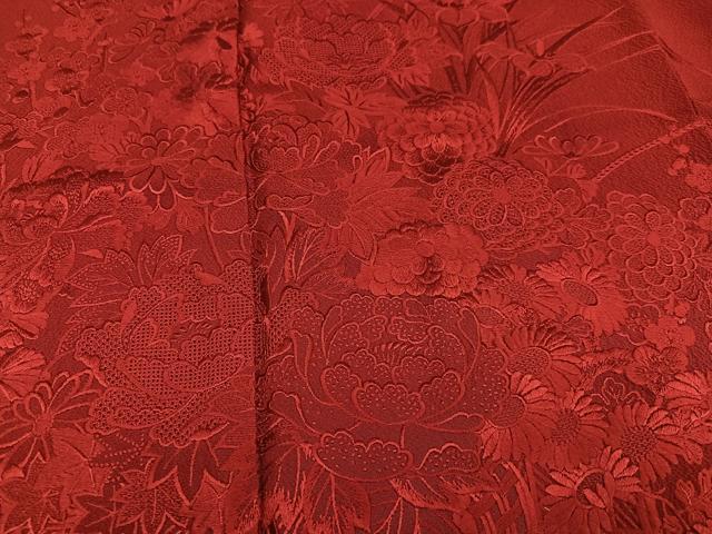 平和屋着物●中国三大刺繍　スワトウ刺繍　汕頭刺繍　総刺繍　振袖　草花　色無地　紅海老茶色　正絹　逸品　AABL1743ph