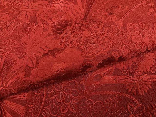 平和屋着物●中国三大刺繍　スワトウ刺繍　汕頭刺繍　総刺繍　振袖　草花　色無地　紅海老茶色　正絹　逸品　AABL1743ph