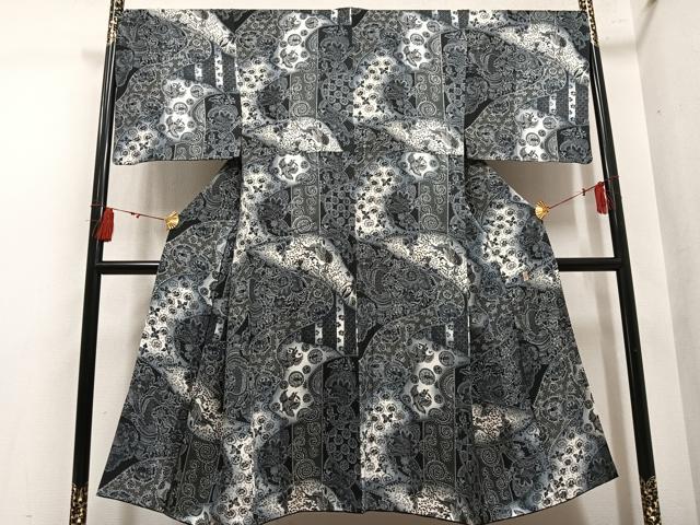 平和屋着物●男性　小紋　作家物　花鳥文　正絹　逸品　AABL1744ph