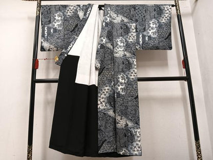 平和屋着物●男性　小紋　作家物　花鳥文　正絹　逸品　AABL1744ph
