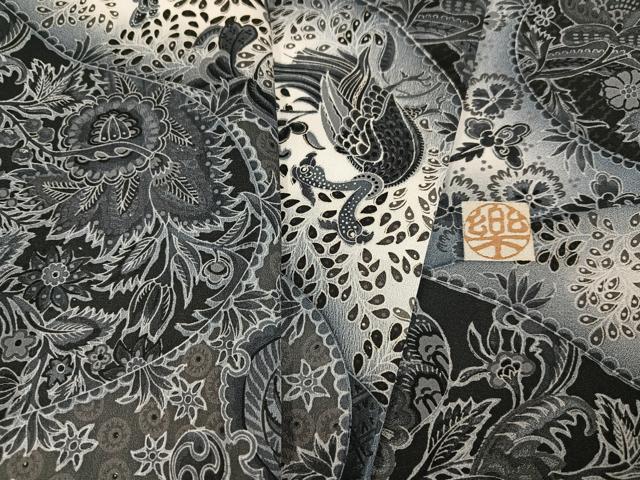 平和屋着物●男性　小紋　作家物　花鳥文　正絹　逸品　AABL1744ph