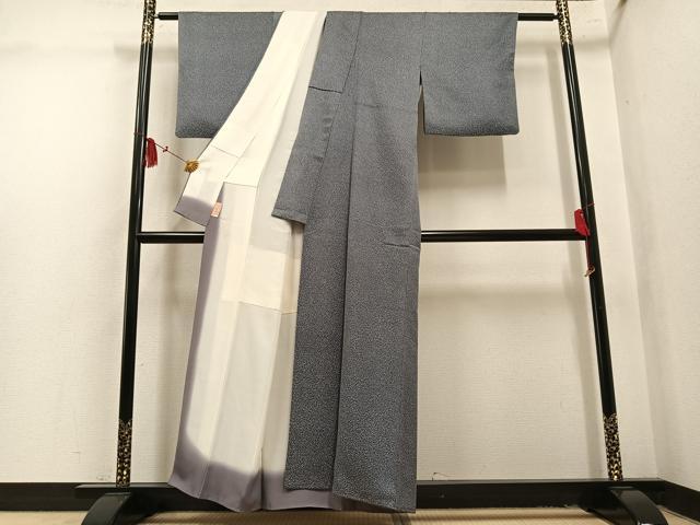 平和屋着物●上質な小紋　結幡　霞　銀通し地　証紙付き　正絹　逸品　AABL1746ph