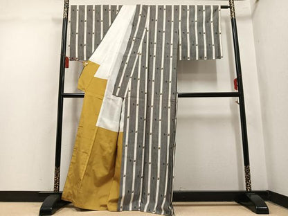 平和屋着物●伝統工芸士　庭野真平　紬　縞民芸　証紙付き　正絹　逸品　未使用　AABL1751ph