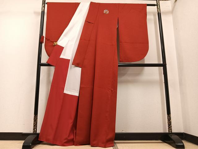 平和屋着物●小振袖　二尺袖　色無地　紅海老茶色　洗える着物　AABL1752ph