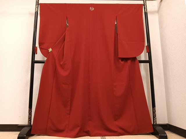 平和屋着物●小振袖　二尺袖　色無地　紅海老茶色　洗える着物　AABL1753ph