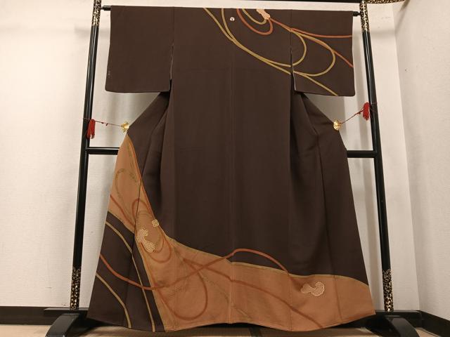 平和屋着物▼訪問着　刺繍　組紐　金彩　鬼しぼ縮緬　正絹　逸品　AABL1755ph
