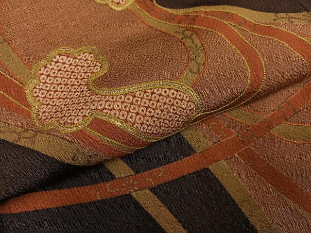 平和屋着物▼訪問着　刺繍　組紐　金彩　鬼しぼ縮緬　正絹　逸品　AABL1755ph
