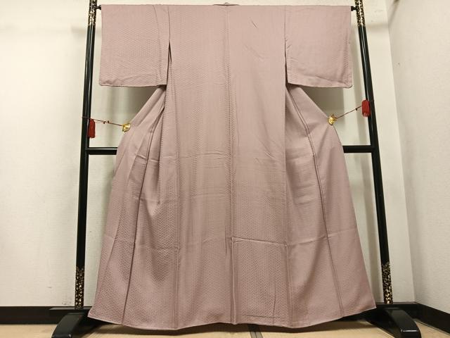平和屋着物●上質な色無地　檜垣地紋　梅染色　正絹　逸品　AABL1757ph