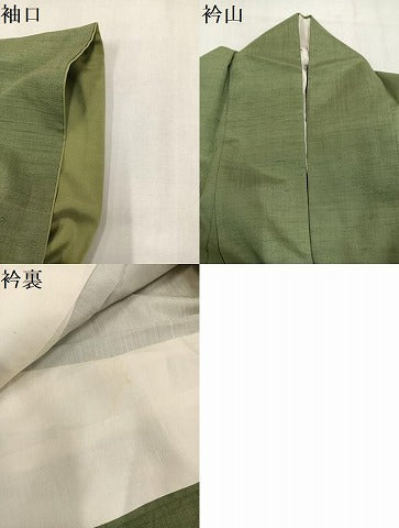 平和屋着物●本場草木染結城玉紬　色無地　鶸茶色　結織苑　証紙付き　正絹　逸品　AABL1761ph