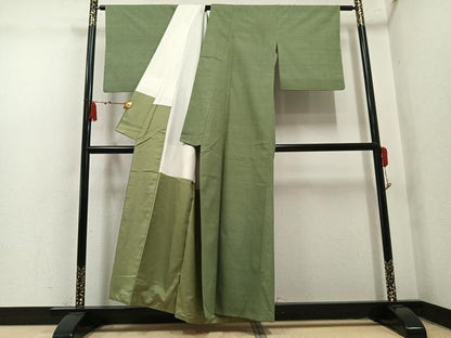 平和屋着物●本場草木染結城玉紬　色無地　鶸茶色　結織苑　証紙付き　正絹　逸品　AABL1761ph