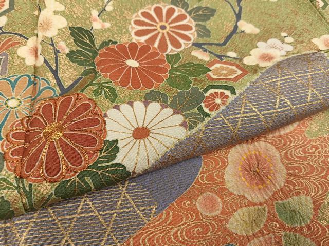 平和屋着物●訪問着　作家物　絞り　駒刺繍　草花文　金彩　正絹　逸品　未使用　AABL1766ph