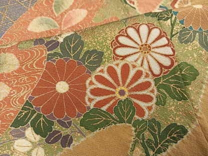 平和屋着物●訪問着　作家物　絞り　駒刺繍　草花文　金彩　正絹　逸品　未使用　AABL1766ph