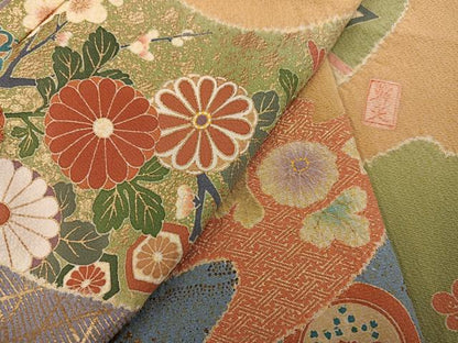 平和屋着物●訪問着　作家物　絞り　駒刺繍　草花文　金彩　正絹　逸品　未使用　AABL1766ph