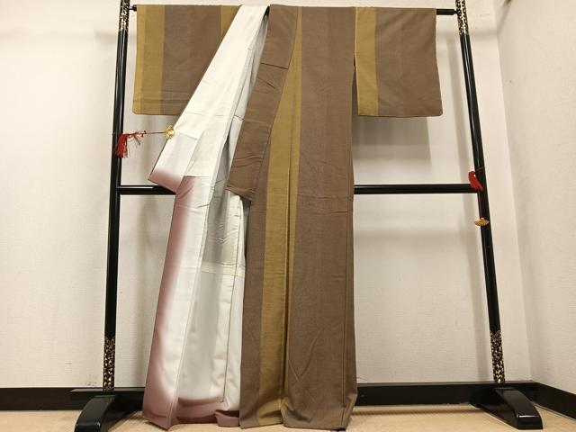 平和屋着物●上質な紬　100亀甲　間道　正絹　逸品　AABL1767ph