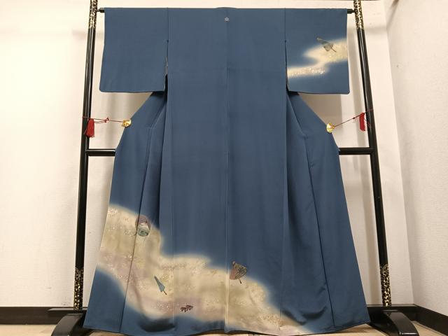 平和屋着物●訪問着　作家物　手描き　番傘人物草花文　暈し染め　金彩　正絹　逸品　AABL1768ph
