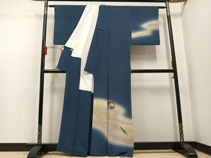 平和屋着物●訪問着　作家物　手描き　番傘人物草花文　暈し染め　金彩　正絹　逸品　AABL1768ph