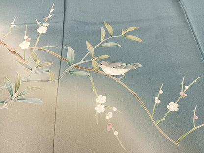 平和屋着物●訪問着　友禅　作家物　花鳥文　梅　正絹　逸品　AABL1769ph