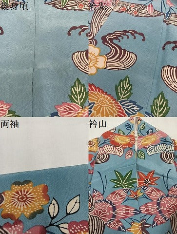平和屋着物●本場琉球紅型　訪問着　流水草花文　正絹　逸品　AABL1770ph