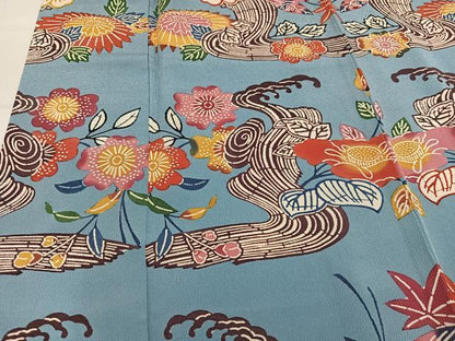 平和屋着物●本場琉球紅型　訪問着　流水草花文　正絹　逸品　AABL1770ph