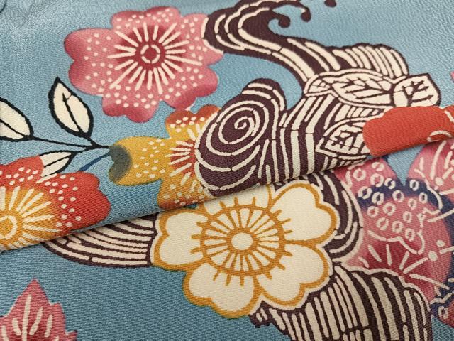 平和屋着物●本場琉球紅型　訪問着　流水草花文　正絹　逸品　AABL1770ph