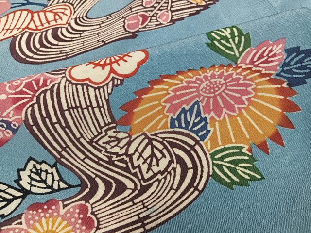 平和屋着物●本場琉球紅型　訪問着　流水草花文　正絹　逸品　AABL1770ph