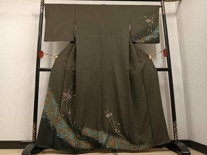 平和屋着物●訪問着　扇面草花文　金彩　正絹　逸品　AABL1773ph