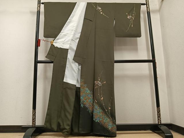 平和屋着物●訪問着　扇面草花文　金彩　正絹　逸品　AABL1773ph