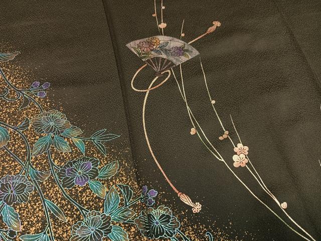 平和屋着物●訪問着　扇面草花文　金彩　正絹　逸品　AABL1773ph