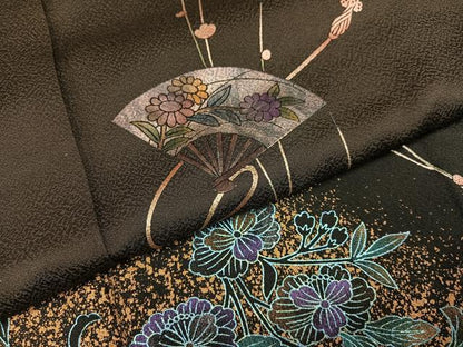 平和屋着物●訪問着　扇面草花文　金彩　正絹　逸品　AABL1773ph