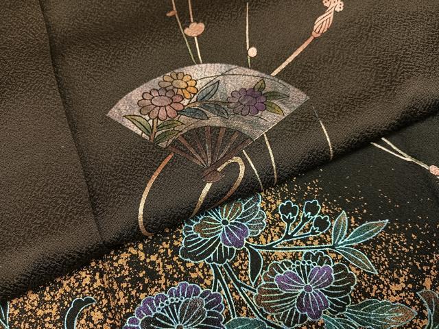 平和屋着物●訪問着　扇面草花文　金彩　正絹　逸品　AABL1773ph