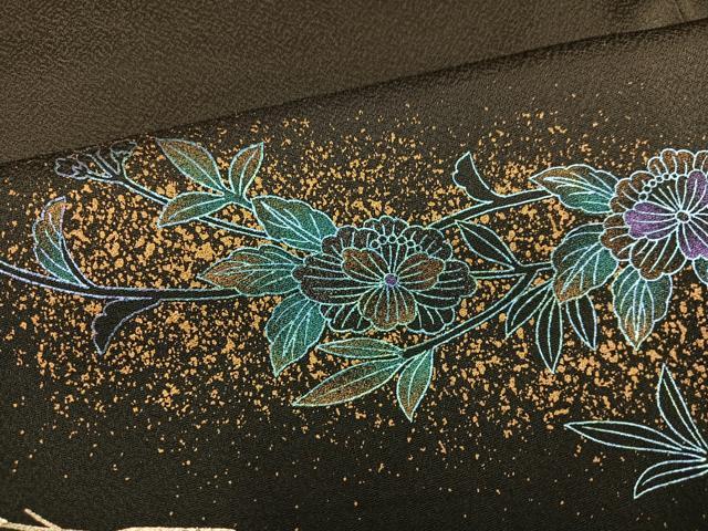 平和屋着物●訪問着　扇面草花文　金彩　正絹　逸品　AABL1773ph