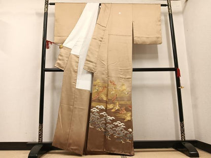 平和屋着物●豪華色留袖　駒刺繍　群れ鶴松文　暈し染め　金彩　正絹　逸品　AABL1774ph
