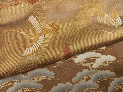 平和屋着物●豪華色留袖　駒刺繍　群れ鶴松文　暈し染め　金彩　正絹　逸品　AABL1774ph