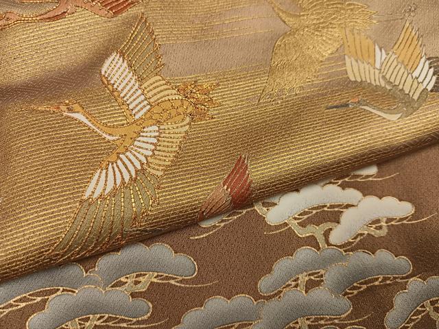 平和屋着物●豪華色留袖　駒刺繍　群れ鶴松文　暈し染め　金彩　正絹　逸品　AABL1774ph