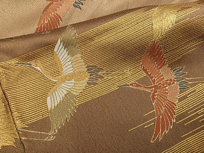 平和屋着物●豪華色留袖　駒刺繍　群れ鶴松文　暈し染め　金彩　正絹　逸品　AABL1774ph