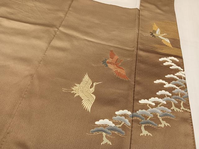 平和屋着物●豪華色留袖　駒刺繍　群れ鶴松文　暈し染め　金彩　正絹　逸品　AABL1774ph