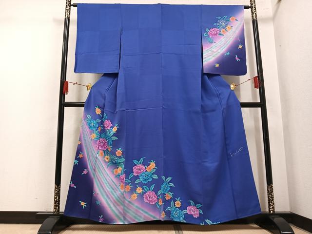 平和屋着物●訪問着　作家物　草花文　暈し染め　銀彩　正絹　逸品　AABL1775ph