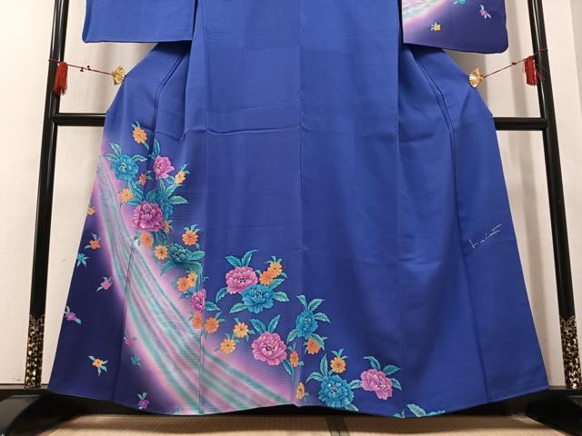 平和屋着物●訪問着　作家物　草花文　暈し染め　銀彩　正絹　逸品　AABL1775ph