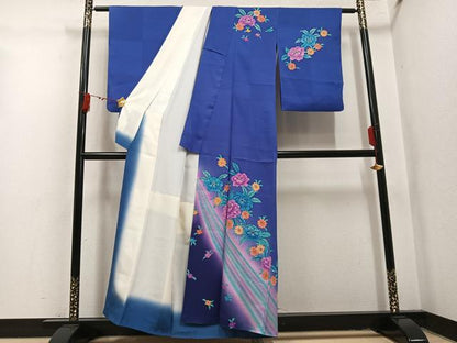 平和屋着物●訪問着　作家物　草花文　暈し染め　銀彩　正絹　逸品　AABL1775ph