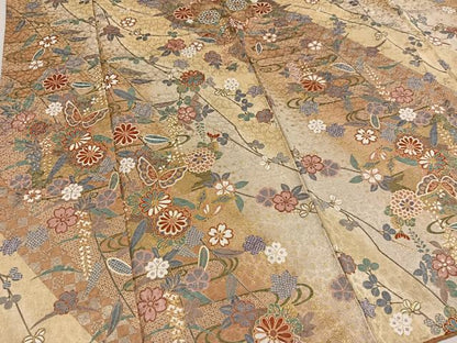 平和屋着物●上質な小紋　花蝶文　暈し染め　金彩　正絹　逸品　AABL1777ph