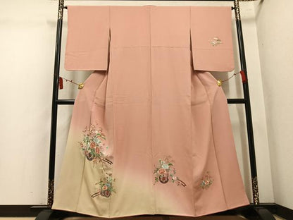 平和屋着物●訪問着　総刺繍　花車文　暈し染め　正絹　逸品　AABL1779ph