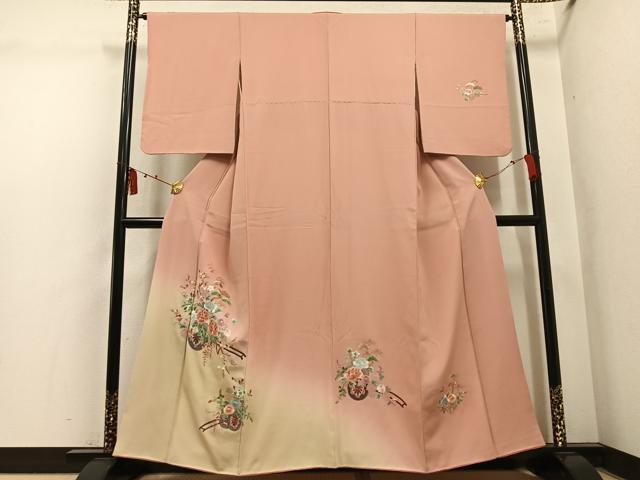 平和屋着物●訪問着　総刺繍　花車文　暈し染め　正絹　逸品　AABL1779ph