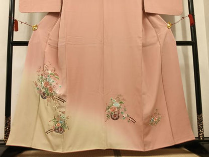 平和屋着物●訪問着　総刺繍　花車文　暈し染め　正絹　逸品　AABL1779ph