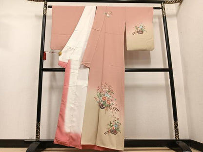 平和屋着物●訪問着　総刺繍　花車文　暈し染め　正絹　逸品　AABL1779ph