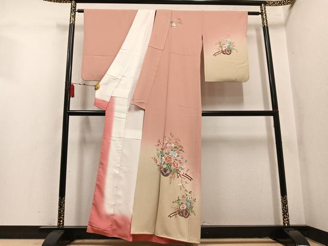 平和屋着物●訪問着　総刺繍　花車文　暈し染め　正絹　逸品　AABL1779ph