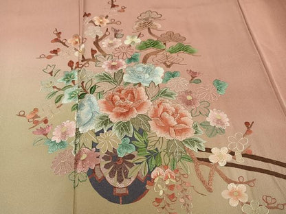 平和屋着物●訪問着　総刺繍　花車文　暈し染め　正絹　逸品　AABL1779ph